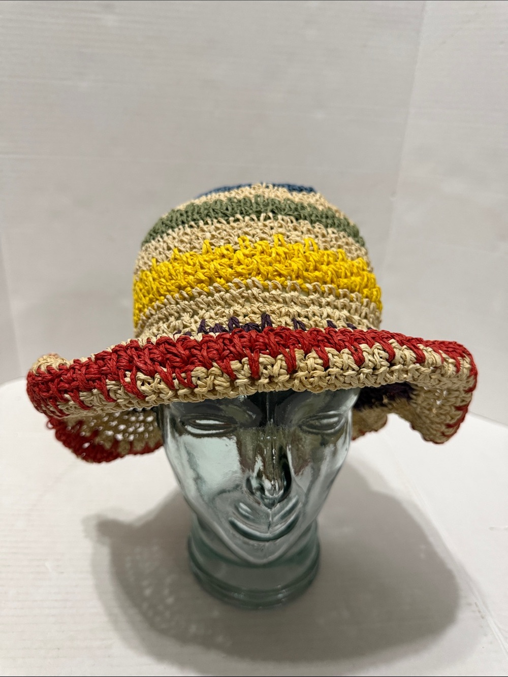 Crochet Straw Sun Hat with Red Brim - Women Accessories